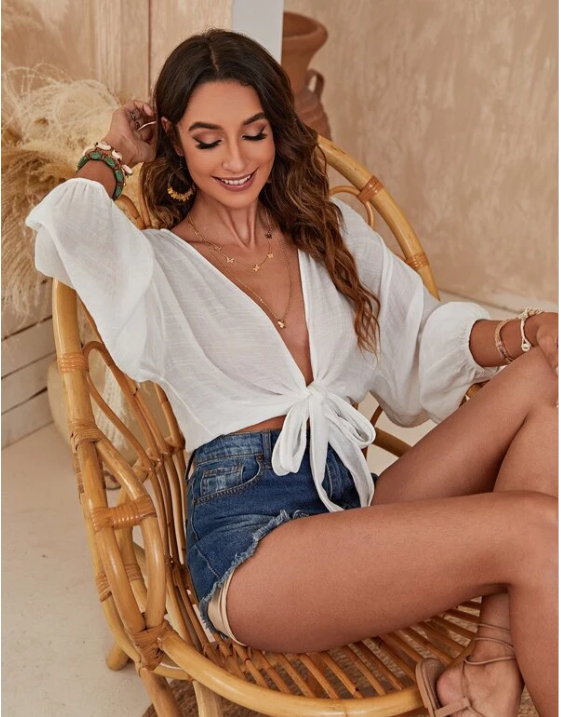 Fresh Tide Knot: Kimono simple con nudo blanco
