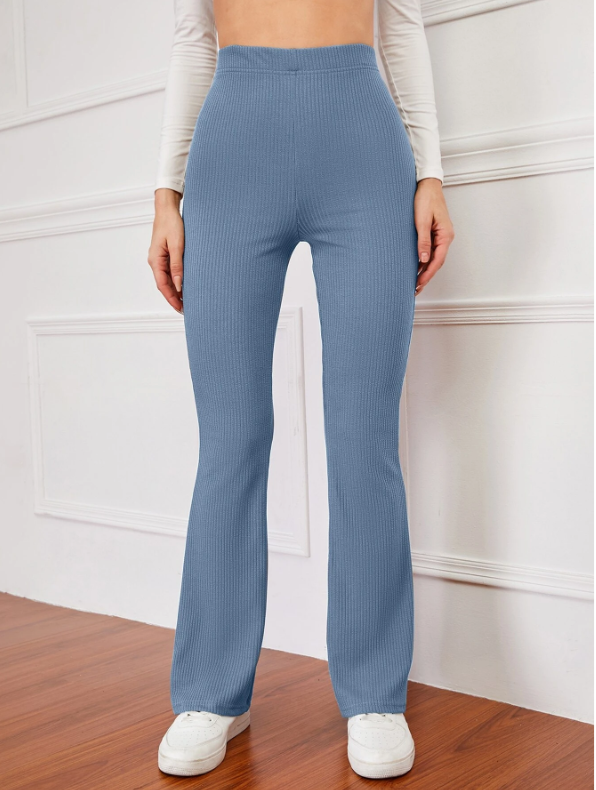 Pantalones acampanados de talle alto tejido de canalé