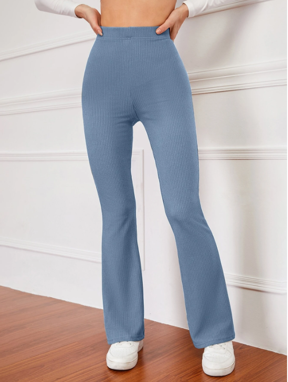 Pantalones acampanados de talle alto tejido de canalé