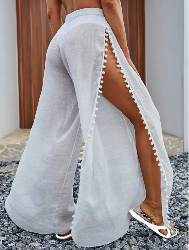 Tropical Glow White: Pantalones cover up con abertura