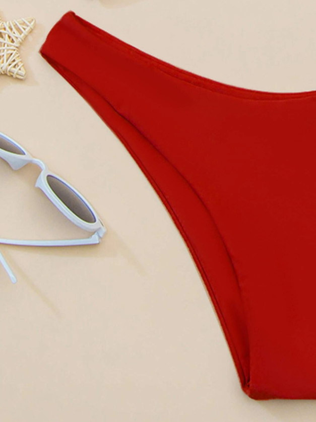 Tropical Flame: Bikini 2 piezas liso con aro halter cruzado color rojo