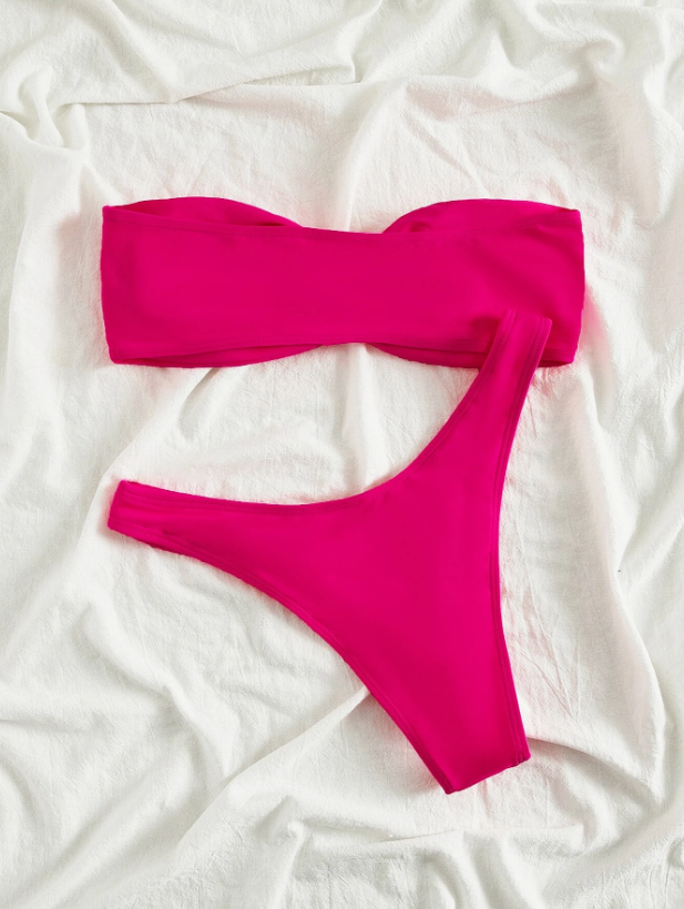 FuchsiaFinesse: Bikini 2 piezas strapless con diseño con nudo