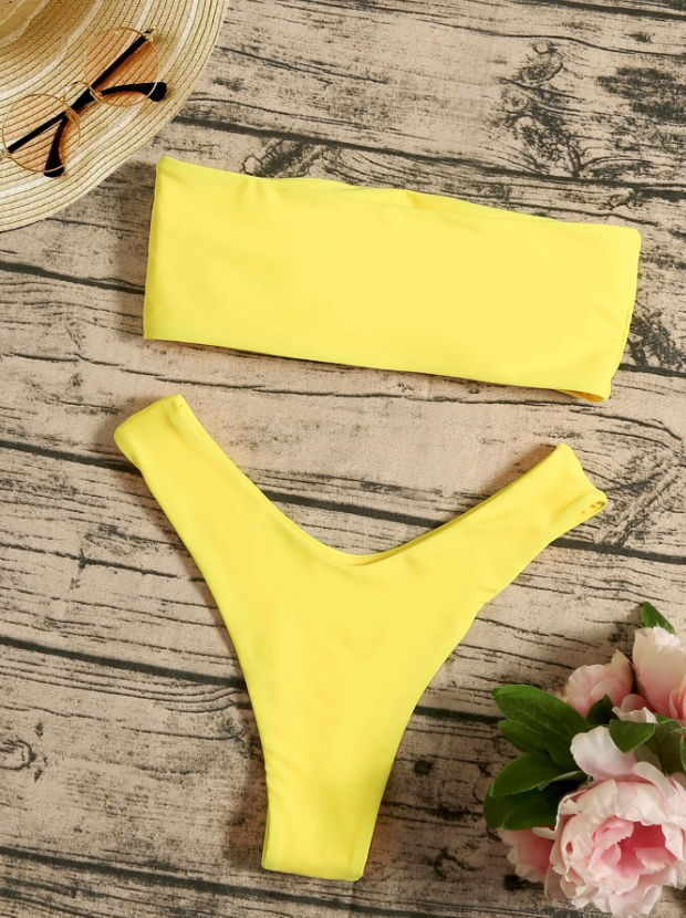 Yellow Oasis: Bikini 2 piezas strappless de corte alto