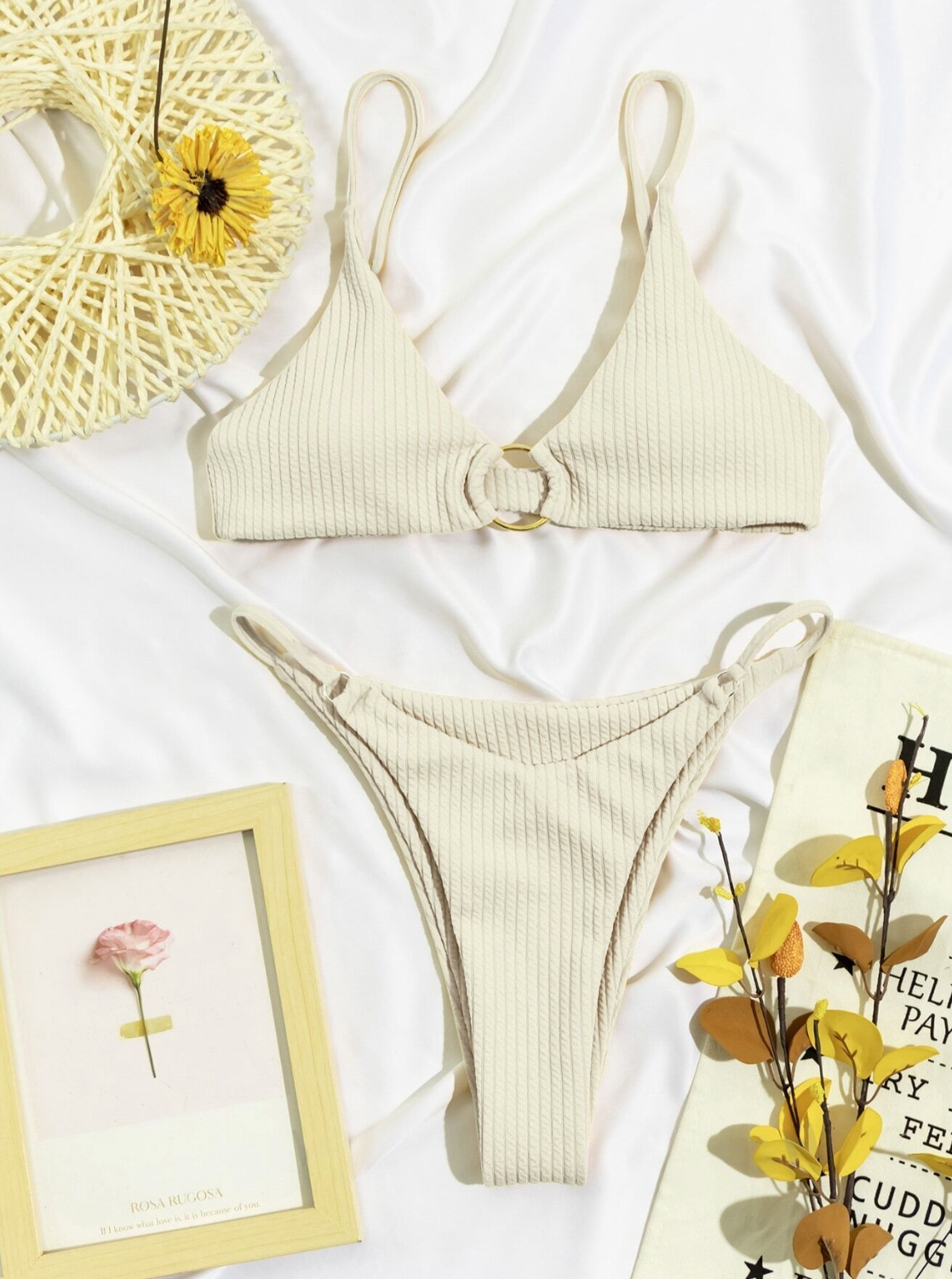 Sunset Beige: Bikini 2 piezas  con aro de canalé de pierna alta
