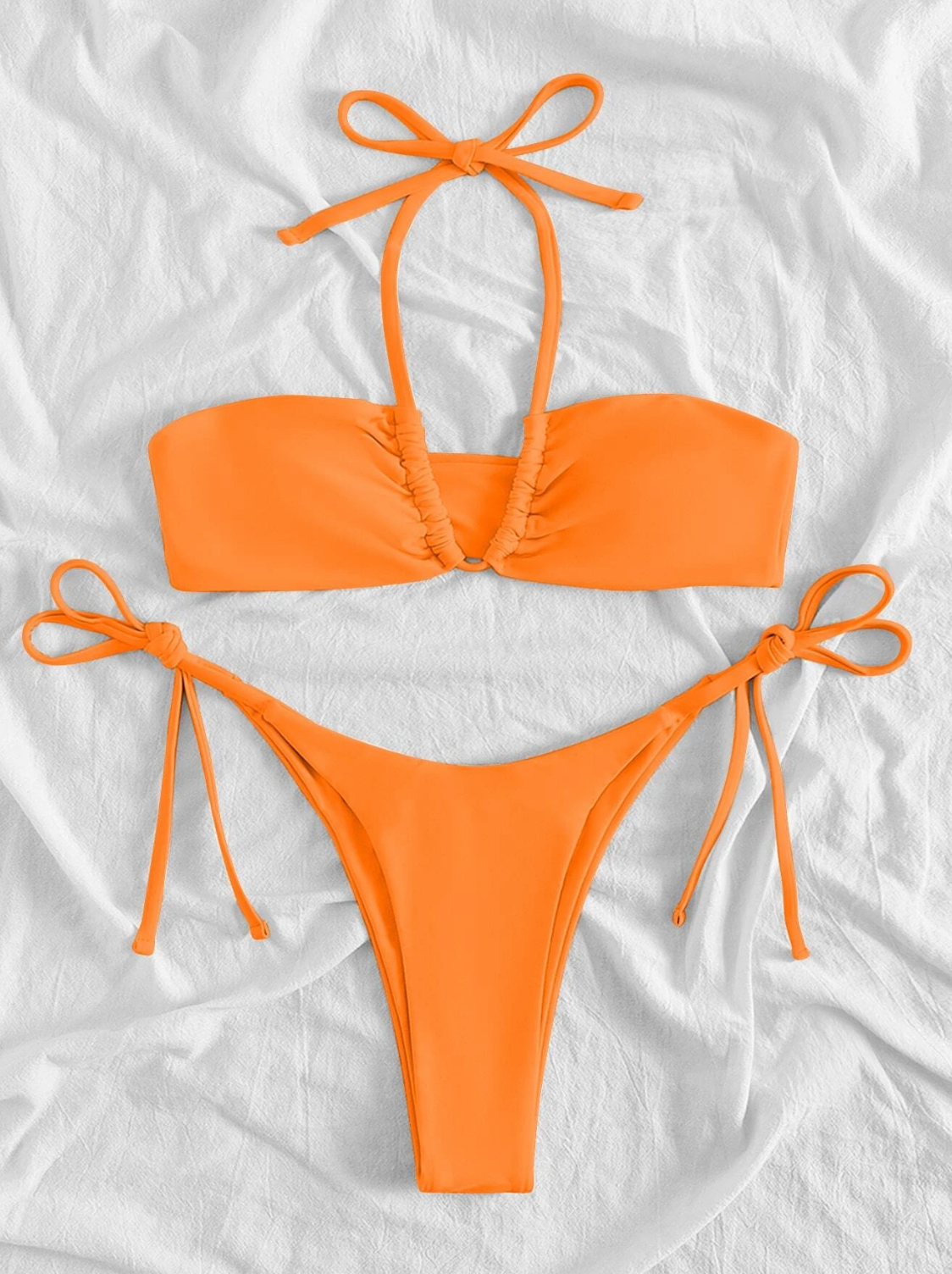 Sunburst Orange: Bikini 2 piezas naranja con pitas ajustables