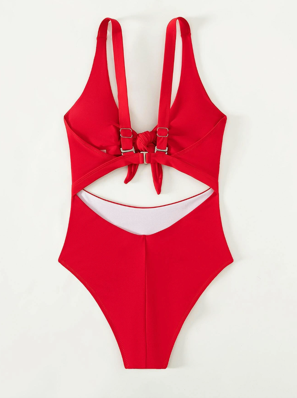 Vibrant Red: Traje de baño de una pieza con abertura con nudo delantero