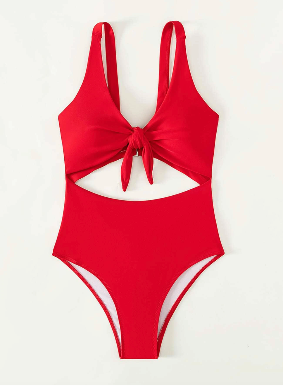 Vibrant Red: Traje de baño de una pieza con abertura con nudo delantero
