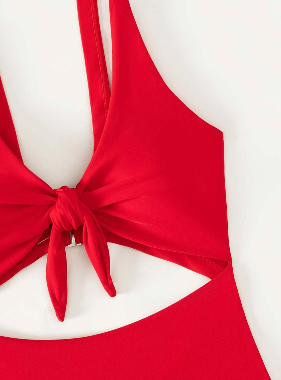Vibrant Red: Traje de baño de una pieza con abertura con nudo delantero