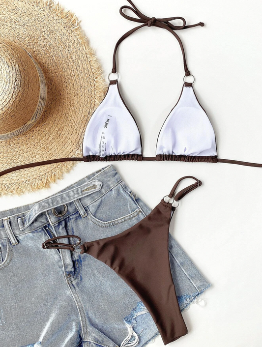 Mocha Luxe: Bikini 2 piezas con argollas color café