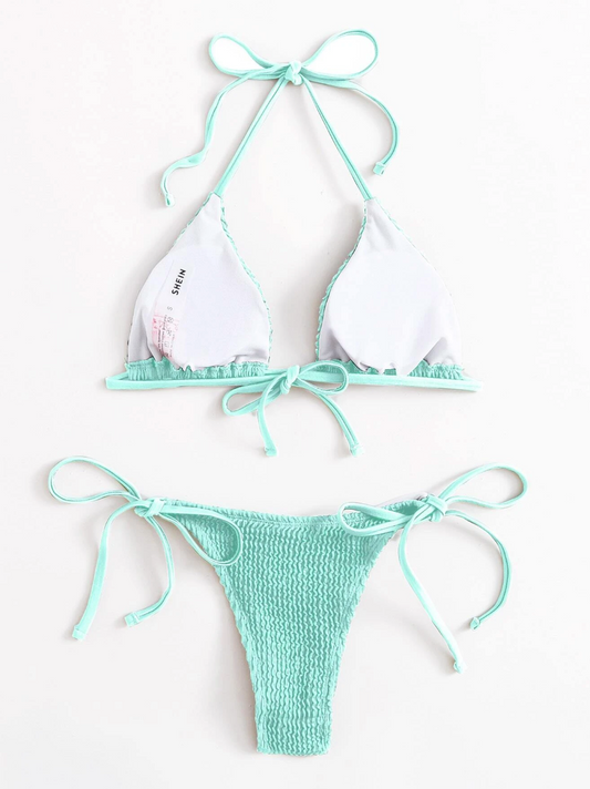 Aqua Mint: Bikini 2 piezas tanga con textura halter