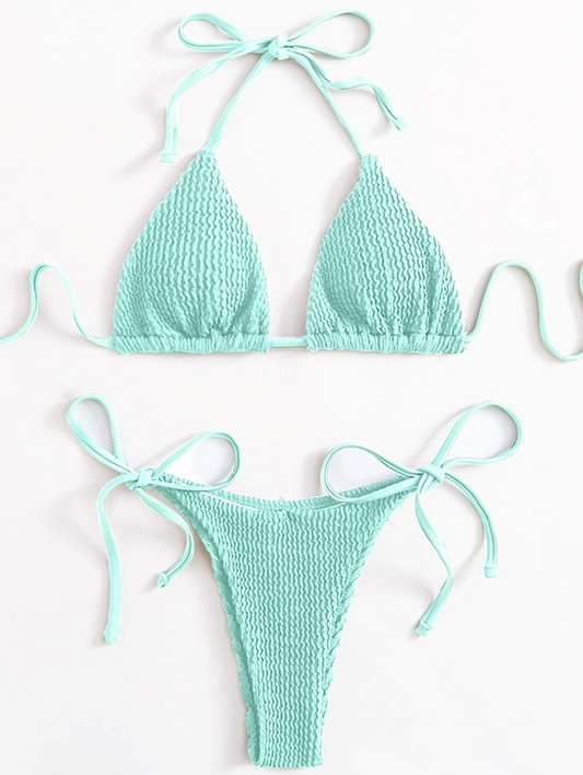 Aqua Mint: Bikini 2 piezas tanga con textura halter