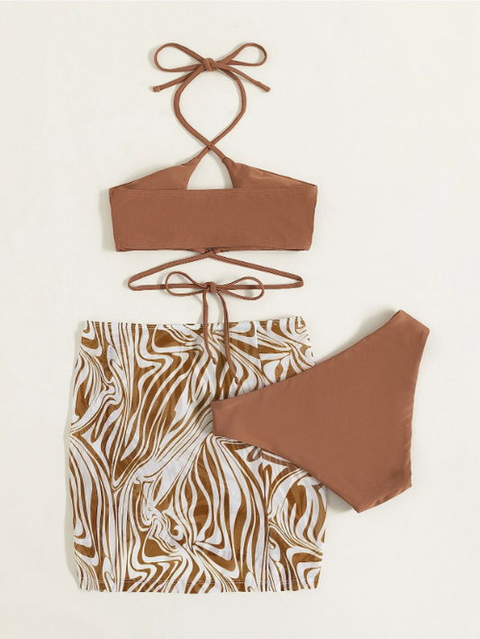 Caramel Marble: Bikini 3 piezas con estampado de mármol