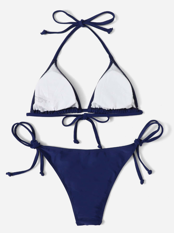 Island Blue Elegance: Bikini 2 piezas halter simple azul marino