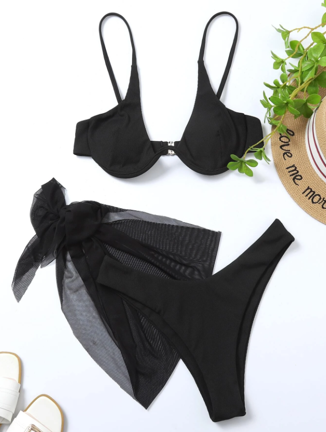 Island Black: Bukini 3 piezas color negro