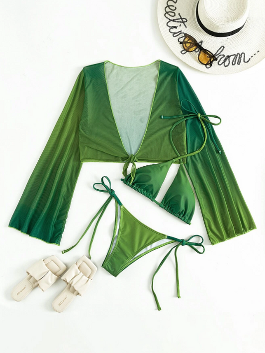 Green Tie-Dye : Bikini 3 piezas tie dye y bottom de pitas