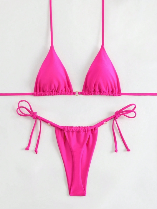 Pink Temptation: Bikini 2 piezas liso con lazo laterales