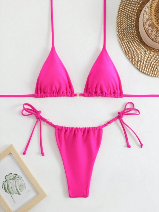 Pink Temptation: Bikini 2 piezas liso con lazo laterales