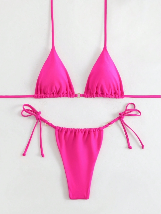 Pink Temptation: Bikini 2 piezas liso con lazo laterales