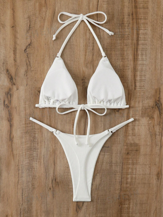 Pearl White Seduction: Bikini 2 piezas liso tipo tanga color blanco