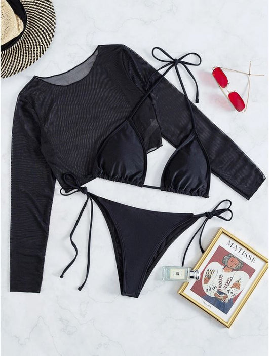 Black Temptation: Bikini 3 piezas  color negro con cordón lateral