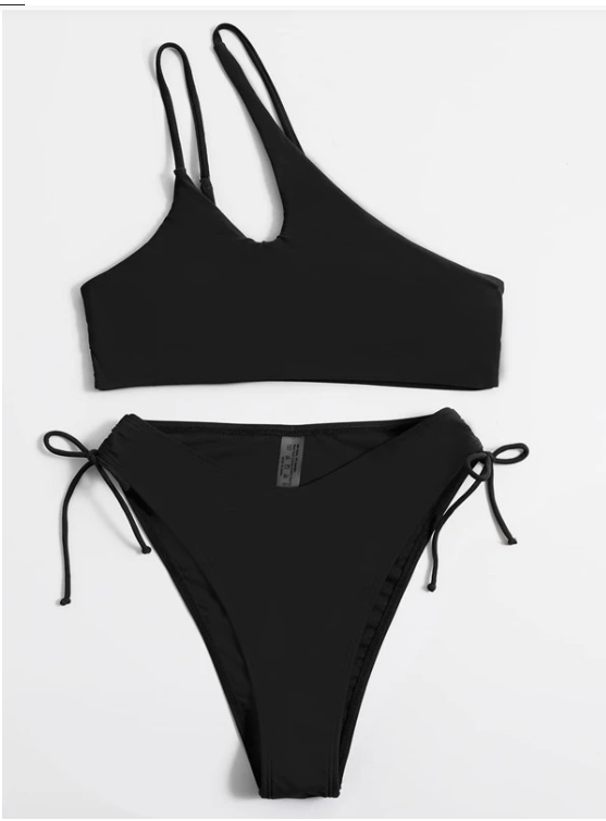 MidnightKnot: Bikini 2 piezas de un hombro con cordón lateral corte alto