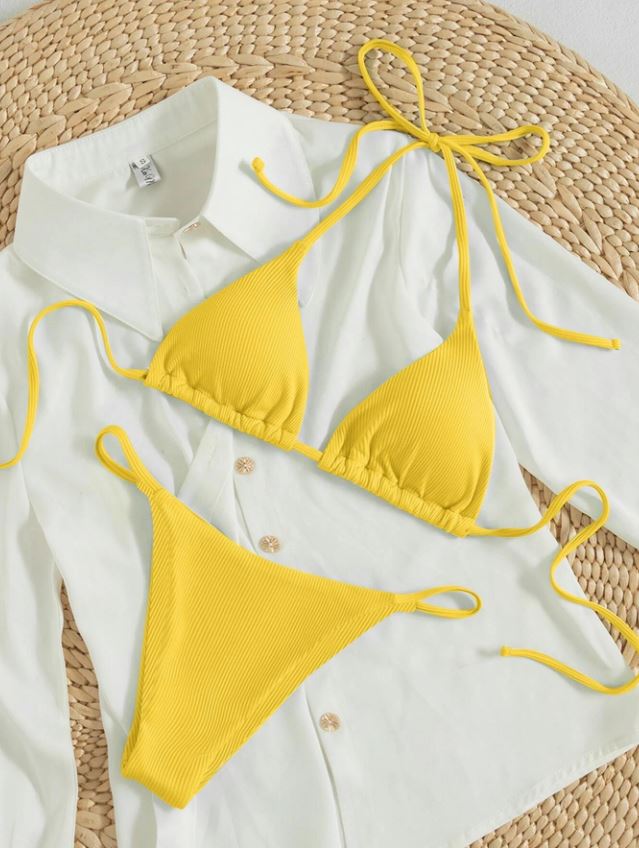 MellowYellow: Bikini 2 piezas  triángulo halter de canalé