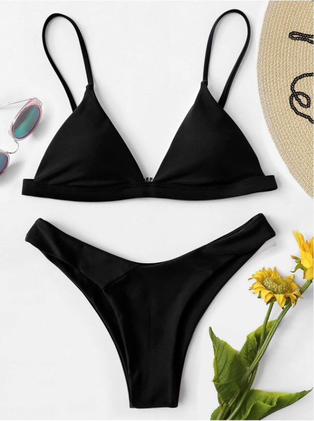 Noir Elegance: Bikini  2 piezas liso de triángulo corte alto