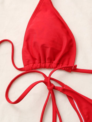 RadiantRed : Bikini 2 piezas de triángulo con pitas laterales color rojo