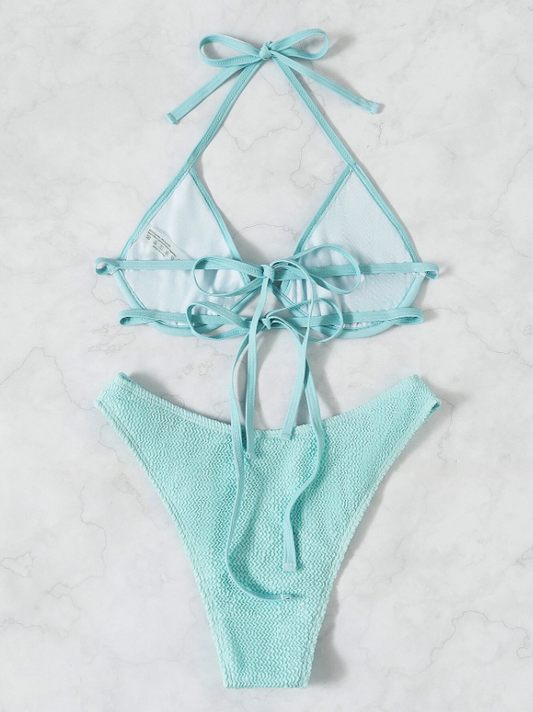 Minted Paradise: Bikini 2 piezas push up con textura halter