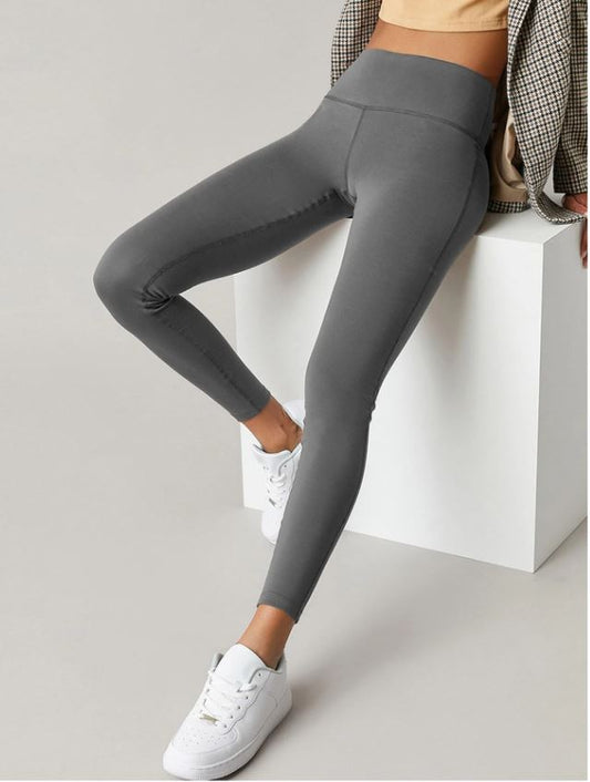 Leggings unicolor de cintura ancha