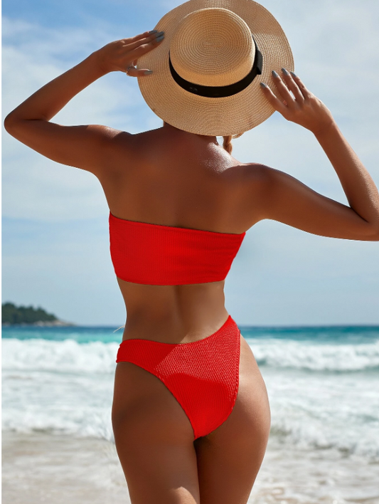 Tropical Blaze: Bikini 2 piezas strapless simple con textura