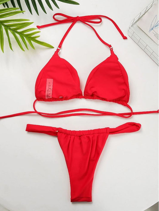 Siren Red: Bikini 2 piezas micro triángulo halter