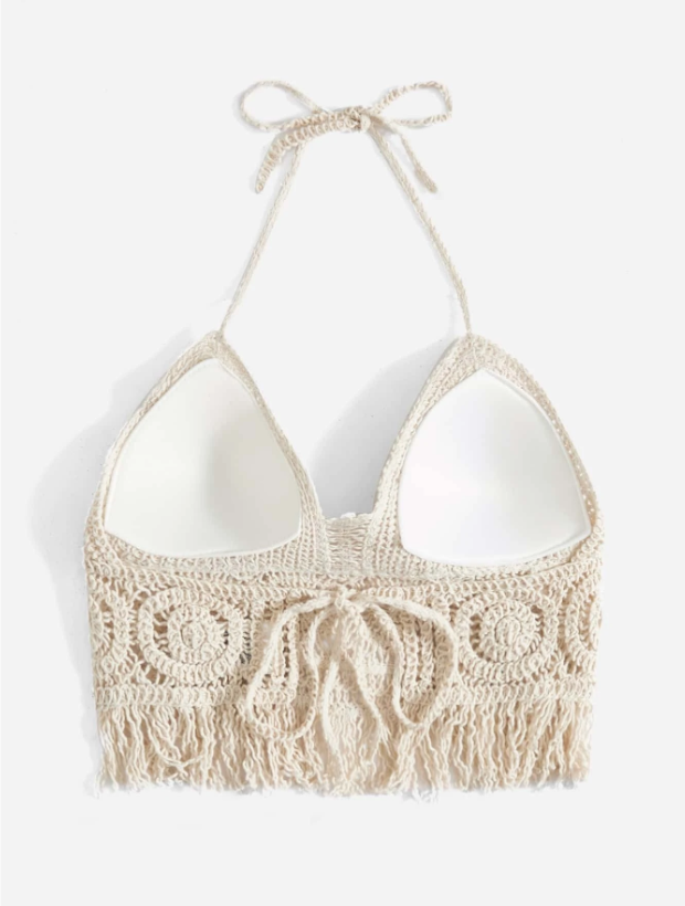 Island Breeze: Cover up ribete con fleco con cordón trasero de cuello halter