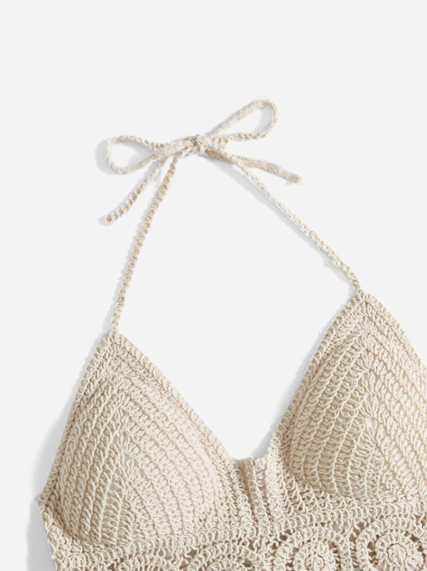 Island Breeze: Cover up ribete con fleco con cordón trasero de cuello halter