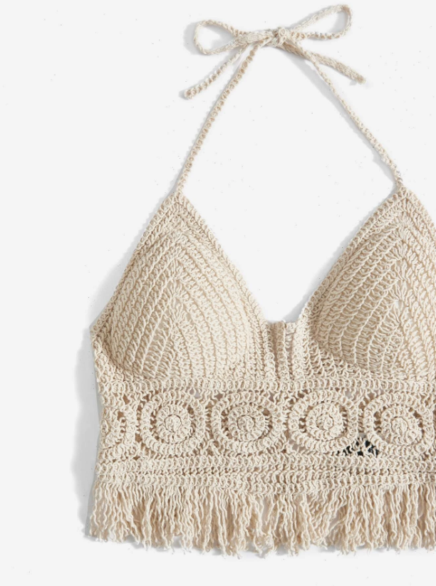 Island Breeze: Cover up ribete con fleco con cordón trasero de cuello halter