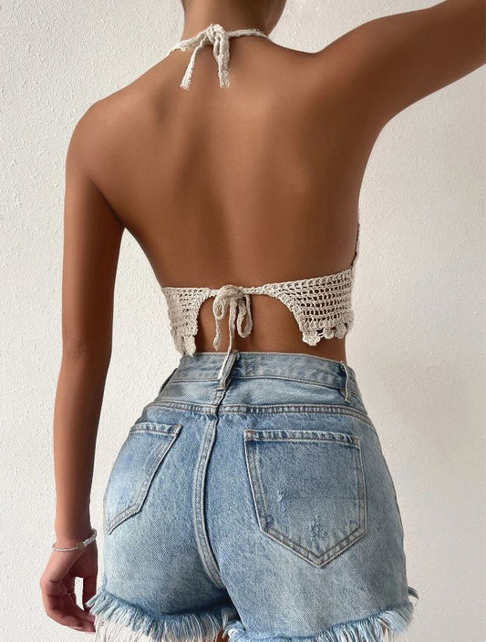 Coastal Chic: Top tankini con abertura y espalda abierta con cordón halter
