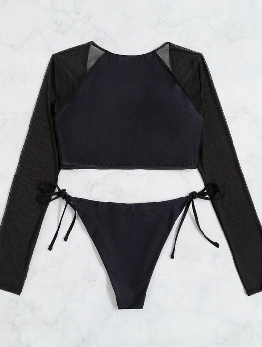 ShadowLuxe: Bikini manga larga con cordón lateral color negro