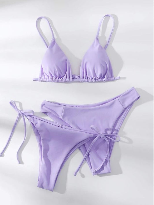 Sweet Lavender: Bikini 3 piezas color lila, corte alto