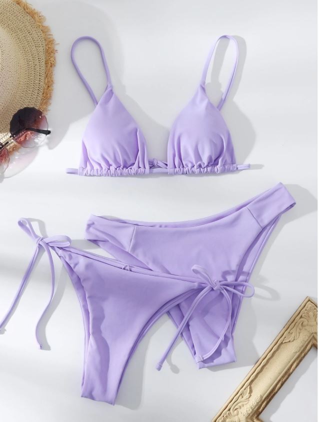 Sweet Lavender: Bikini 3 piezas color lila, corte alto