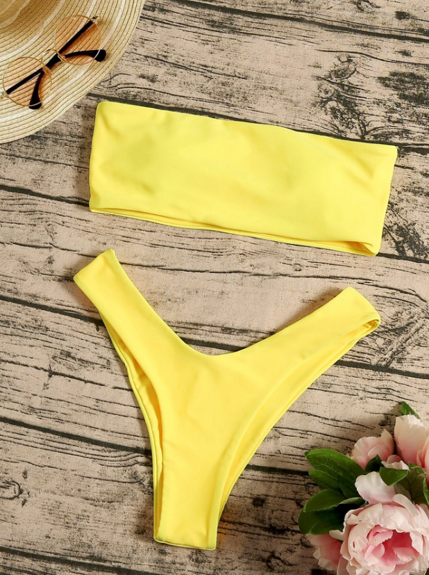 Yellow Oasis: Bikini 2 piezas strappless de corte alto